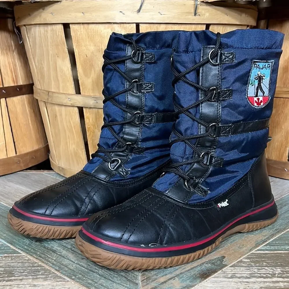 Pajar Grip Low Navy Black Faur Fur Insulated Waterproof Snow Boot Womens Size 11